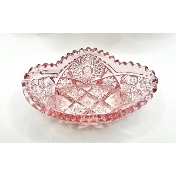 Vintage L.E. Smith Quintec Sawtooth Pink Glass Candy Dish - Picture 5 of 10